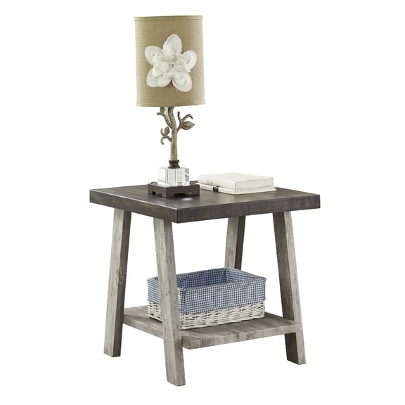 Space Saving End Table with Shelf, Athens Contemporary Two-Tone Wood Table in Weathered Walnut and Gray, 24W x 22D x 23H, MDF