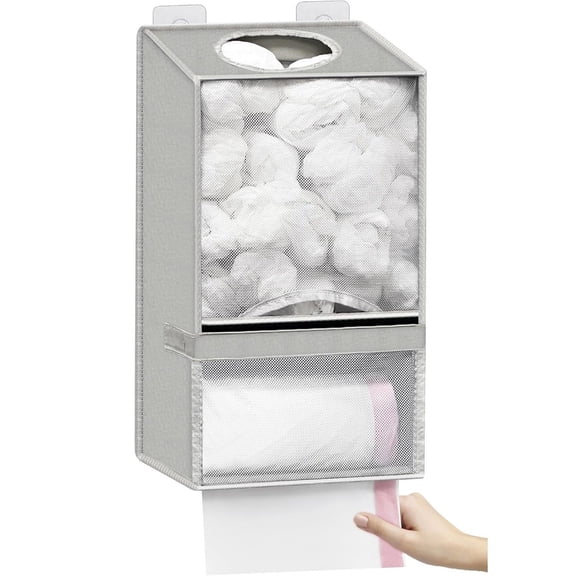 Space-Saving Extra Large 2-in-1 Grocery Bag Holder, Wall Mounted Non-Woven Fabric Trash Roll Dispenser Organizer with Adhesive Hooks, 1-Pcs