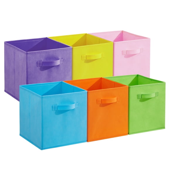 Space-Saving Fabric Storage Bins - 12-Pack Collapsible Open Storage Cubes with Handles - Durable Non-Woven Organizers for Closet, Shelves, Nursery, Kids Room, Office - Macaron Colors