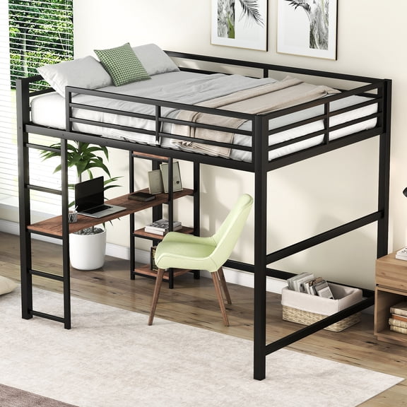 Space-Saving Feature, No Box Spring Required - Black Loft Bed with Storage