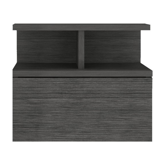 Space Saving Floating Nightstand with Drawer and Open Shelves for Small Bedroom - Smoke Grey Engineered Wood Nightstand