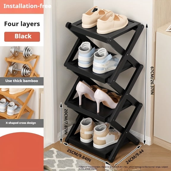 Space-Saving Foldable Bamboo Shoe Rack - Narrow Vertical Storage Organizer Tower, Minimalist Free Standing Shelf for Hallway, Entryway & Closet