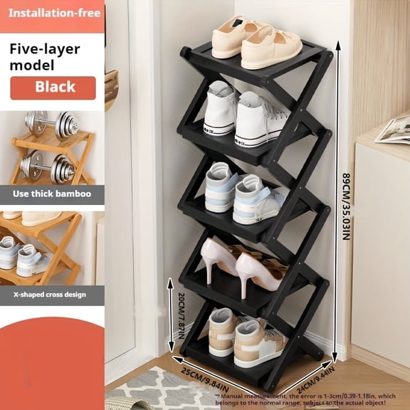 Space-Saving Foldable Bamboo Shoe Rack - Narrow Vertical Storage Organizer Tower, Minimalist Free Standing Shelf for Hallway, Entryway & Closet