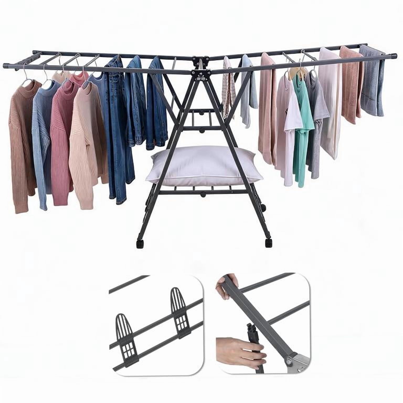 Transportable Clothes Rack Space-Saving Foldable Clothes Rack with Wheels,3-Tier Ventilated ...