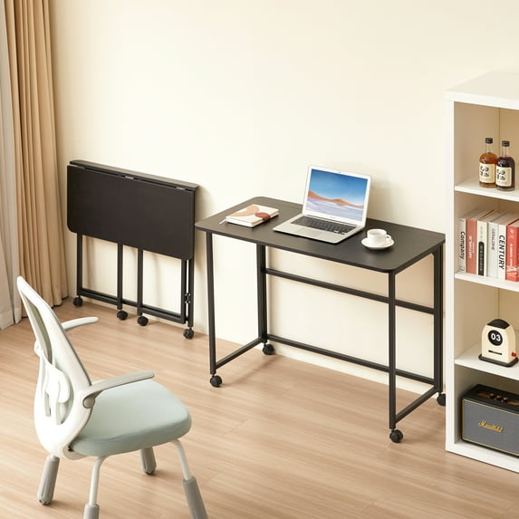 Space-Saving Foldable Desk for Small Spaces – Compact, Sturdy & Versatile Study & Home Office Desk (Black, 100*50 Inches)