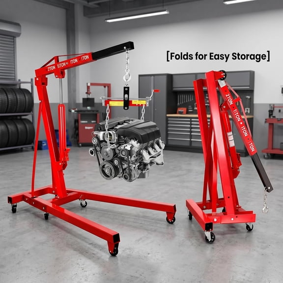 Space Saving Foldable Frame Engine Hoist with Leveler, Sturdy Steel 2 ton 4400 lbs Cherry Picker Engine Hoist, Shop Crane Quick Assembly Engine Hoist, Engine Lift for Small Workshop