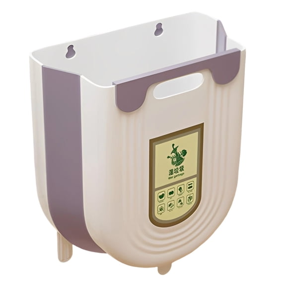 Space-Saving Foldable Hanging Trash Can with Cabinet Hook, Wall-Mounted Waste Basket, Portable for Kitchen & Bathroom, Plastic Hanging Storage Container for Closet Door, 1Pc(Purple1,8.8x4.9x10")