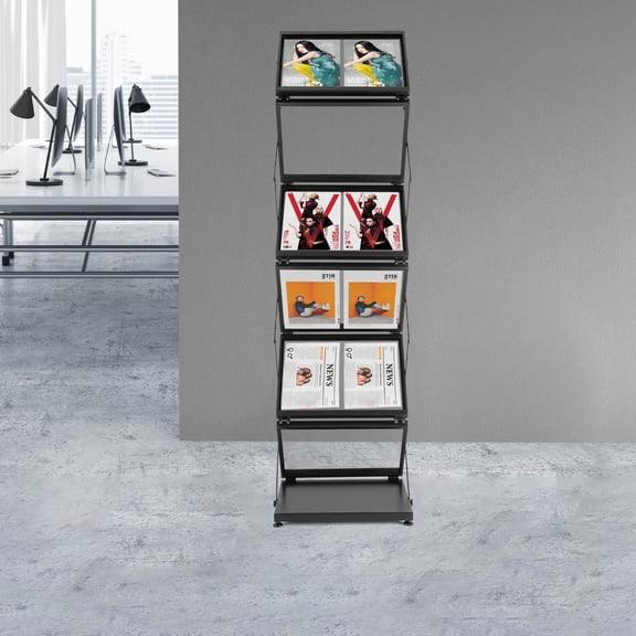 Space-Saving Foldable Magazine Rack, 6-Tier Carbon Steel Organizer for Books, Magazines, Newspapers, Ideal for Home or Office Use