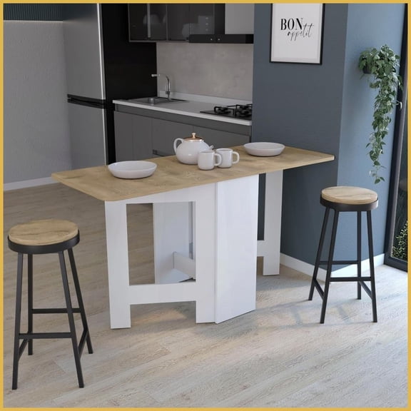 Space-Saving Gateleg Coffee Table for Living Room - White/Macadamia Folding Design, Compact & Modern