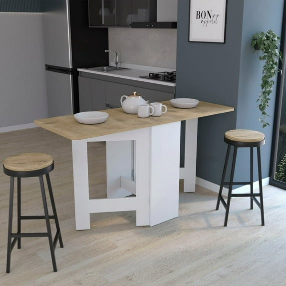 Space-Saving Gateleg Folding Table with Compact Design - White | Living Room