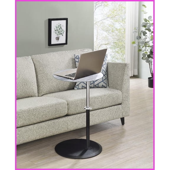 Space-Saving Gray Marble Textured Coffee Table with Adjustable Height 16"-26", Easy-to-Use Clamp for Living Room