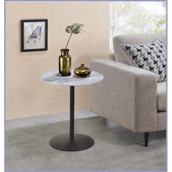Space-Saving Gray Marble-Textured Coffee Table with Sturdy Steel Base, Easy to Clean & Compact