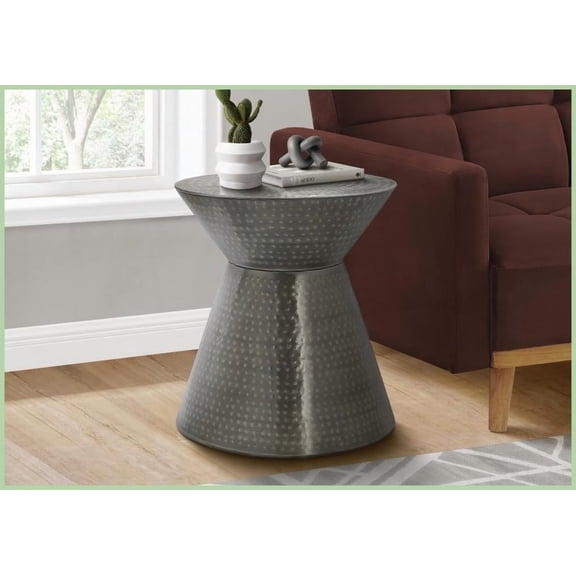 Space-Saving Grey Metal Coffee Table with Hammered Hourglass Design Modern Living Room/Bedroom Accent, Easy Assembly