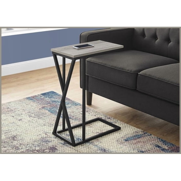 Space-Saving Grey Wood-Look Coffee Table for Living Room/Bedroom, Slides Under Sofas, Black Metal Frame