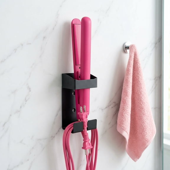 Space Saving Hair Tool Holder, Wall Mount Organizer Rack for Hair Dryer, Curling Iron, Flat Iron - Secure Bathroom & Vanity Storage