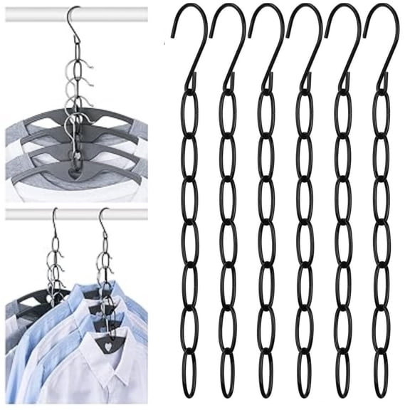 Metal Clothes Chain Hanger,Space Saving Hanger Chains,Closet Organizer Cascading Hangers,Wardrobe Iron Hanger Chains,Versatile 7-Loop Retractable Design for Home,Office & Travel,6 Pcs,Black