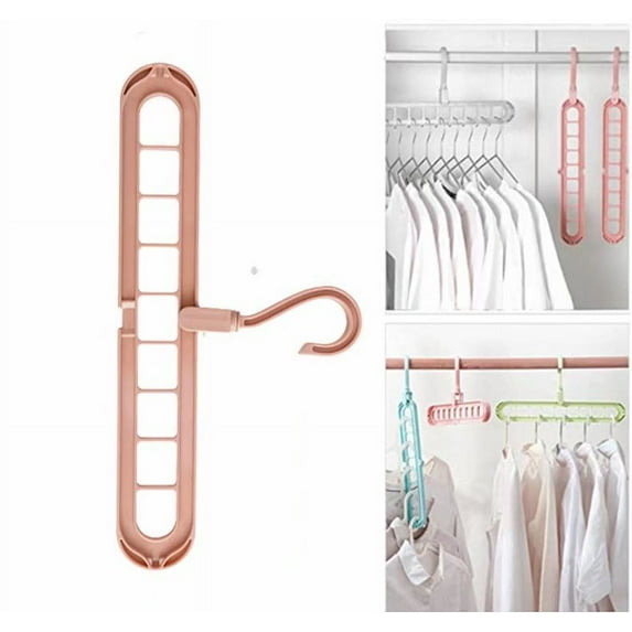 Space Saving Hanger, Closet Organizers and Storage with 9 Holes, Smart Closet Organizer Premium Wardrobe Clothing Cascading Hanger for Heavy Clothes, Shirts Pants Dresses Coats, Pink