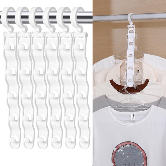 Space Saving Hangers, 6 PCS Sturdy Closet Organizers And Storage For College Dorm Room, Home Essentials, Thick Clothes(RL White)