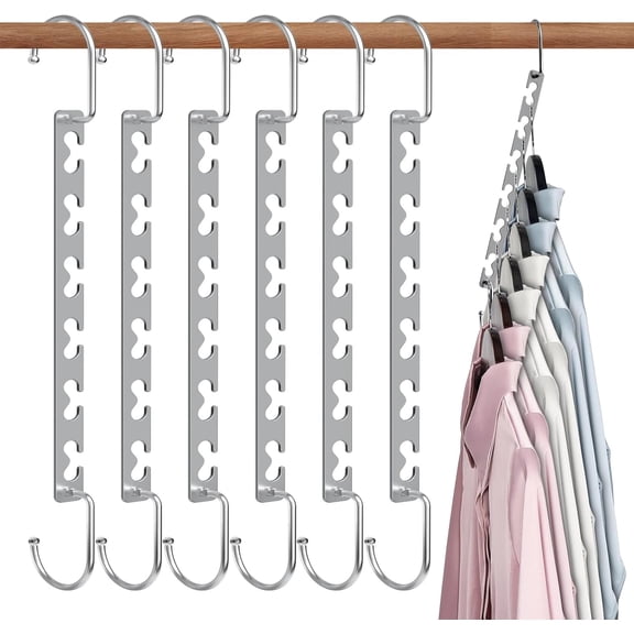 Space Saving Hangers for Clothes 6 Pack, Sturdy Metal Hangers Wardrobe Organizer, Magic Cascading Hanger, Closet Space Saver Closet Organizers and Storage
