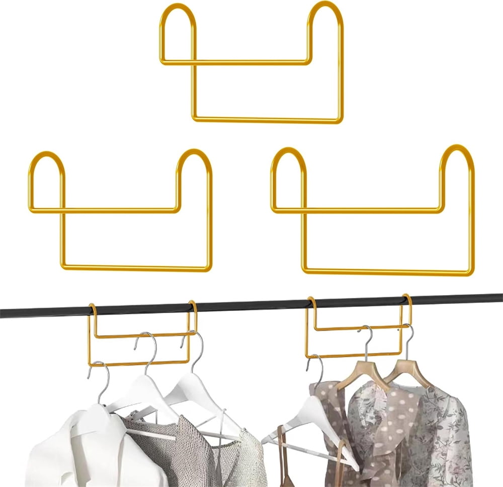 Space Saving Hangers for Clothes: NOGIS 3 Pack 8 inch Magic Hanger Closet Organizer Metal Heavy Duty Hangers for Shirt Coat Pants Skirt Sorting Storage - Gold
