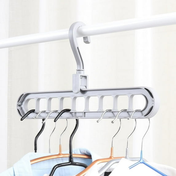 Space Saving Hangers, Multi-Purpose Plastic Clothes Hangers with 9 Hole, Closet Organizer for Heavy Clothes, Shirts Pants Dresses Coats, Gray