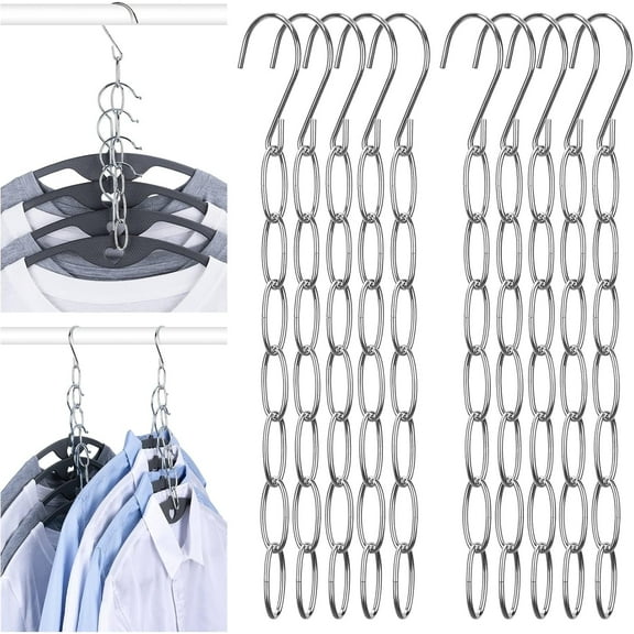 Space Saving Hangers Space Saver Hangers 10 Pack 7-Loop Metal Hanger Organizer Collapsible Hangers Metal Chain Clothes Hangers Foldable Hangers for Closet Organization Storage College Dorm Silver