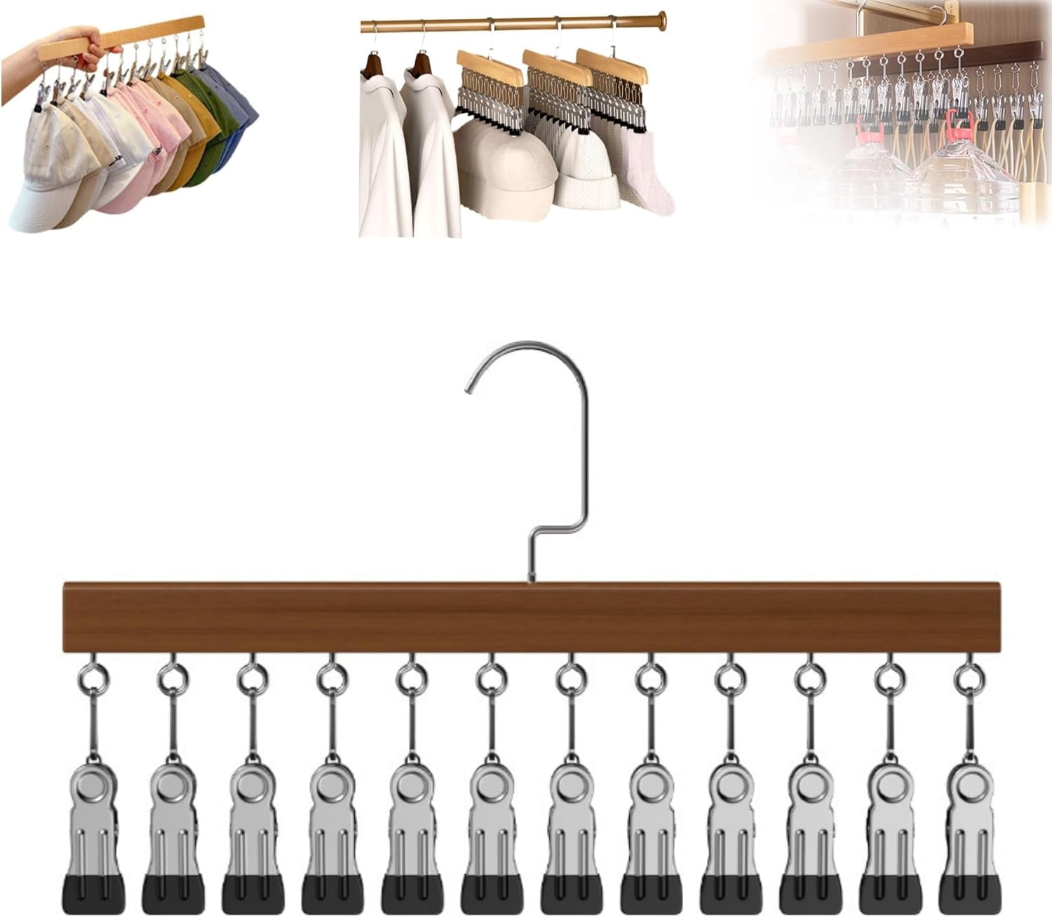 Space Saving Hanging Closet Organizer with 10/12 Clips, Multi-Purpose Storage Hanger for Jeans Skirts Scarves Socks, Heavy Duty Metal Frame with 360° Rotating Hook
