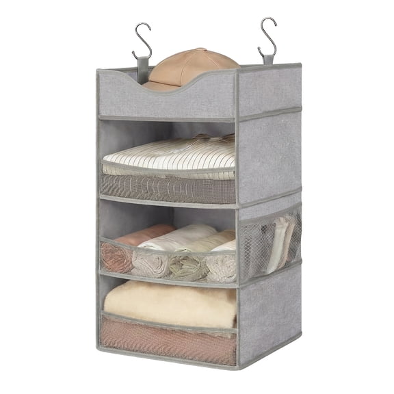 Space-Saving Hanging Closet Organizer with Top Shelf for Dorm Rooms, Apartments, RVs, Trailers –Gray