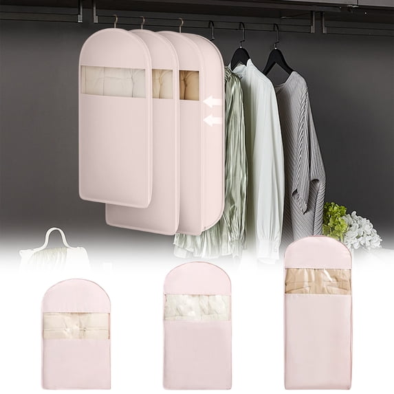Space Saving Hanging Garment Bag with Self Compression Zipper for Closet Organizers and Clothes Storage Beige Large Set for Down Coats and Seasonal Wardrobe Protection Topliu