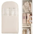 thumbnail image 1 of Space Saving Hanging Garment Bag with Self Compression Zipper,Otherwisie Space Saver Hanging Garment Bags for Closet Storage,Dust Cover Clothes Bags Travel Organizer for Down Coat Suit (Beige,L), 1 of 8