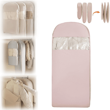 Space Saving Hanging Garment Bag with Self Compression Zipper, Space Saver Hanging Garment Bags for Closet Storage, Space Saver Closet Organizers, Dust Cover Clothes Bags for Down Coat
