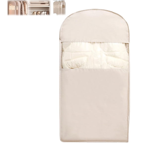 Space Saving Hanging Garment Bag with Self Compression Zipper, Space Saving Hanging Protector for Down Coat, Down Coat Compression Dust Cover for Closet Storage(L)