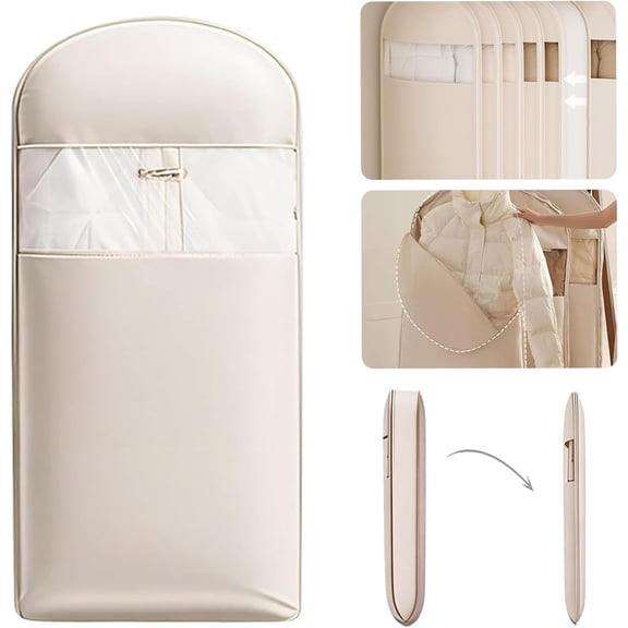 Space Saving Hanging Garment Bag with Self Compression Zipper,Space Saving Hanging Protector for Down Coat, Transparent Visibility Space Savin gown Coat Compression Dust Cover for Closet Storage