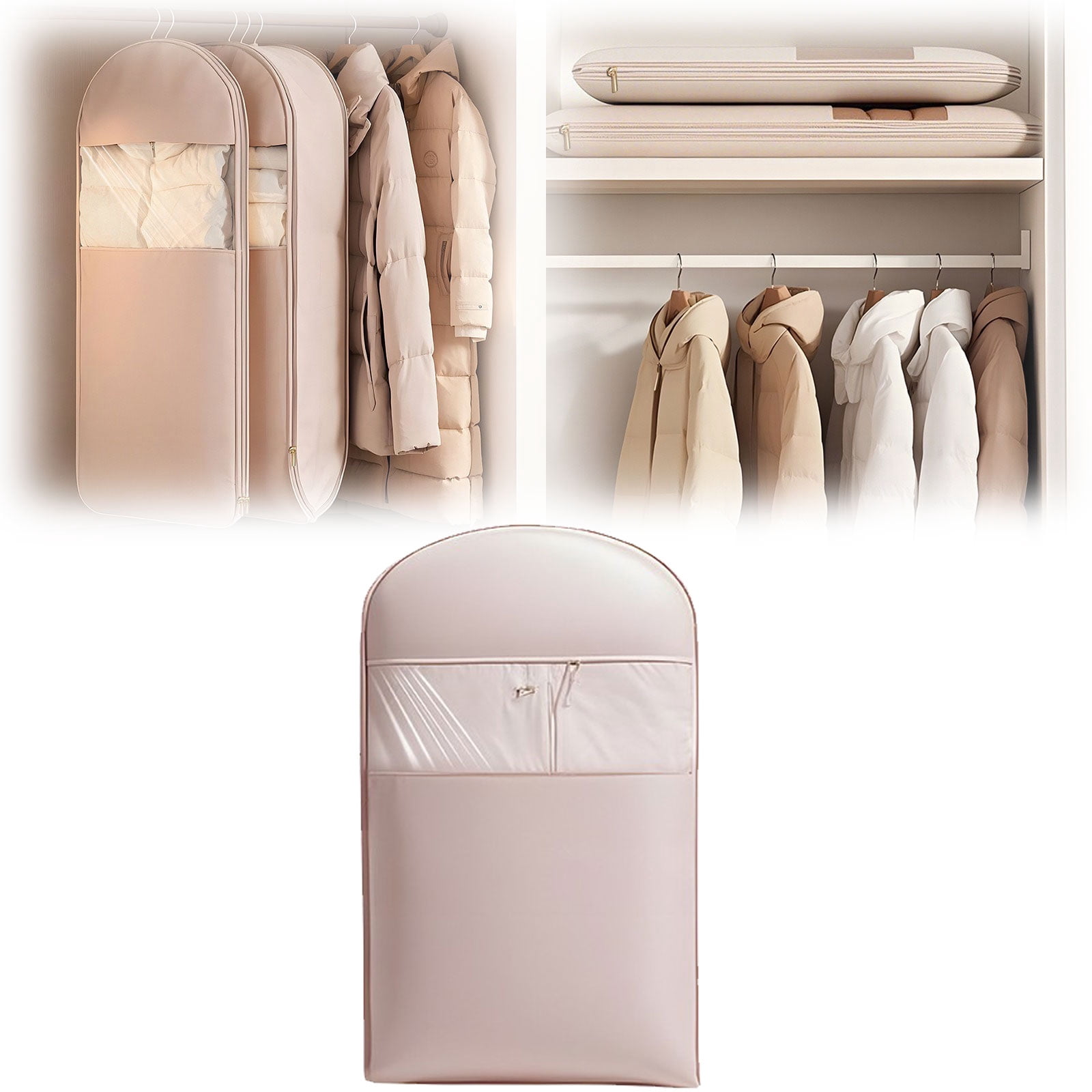 Space Saving Hanging Garment Bag with Self Compression Zipper,Space Saver Closet Organizers,Large Dust Cover Clothes Bags for Down Coat