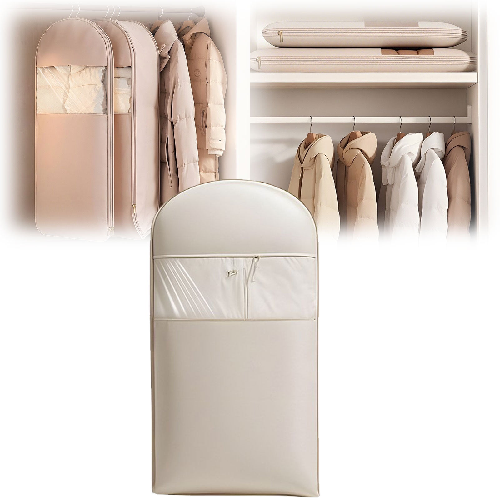 Space Saving Hanging Garment Bag with Self Compression Zipper,Space Saver Closet Organizers,Large Dust Cover Clothes Bags for Down Coat