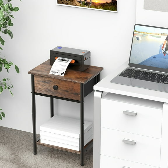 Space-Saving Hardwood & Metal Drawer Dresser Bedside Table with Fabric Drawers - Sturdy Bedside Storage Cabinet for Bedroom, Dorm, Closet, Warehouse - Easy Assembly, Natural Wood Finish