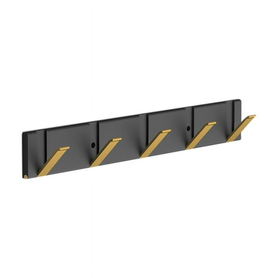 Space Saving Hook Rack Wall Mounted Floating Coat Hanger Space Aluminum Foldable Hook Rack for Home Black and Gold Hook Drill Hole Or Drill Free Installation
