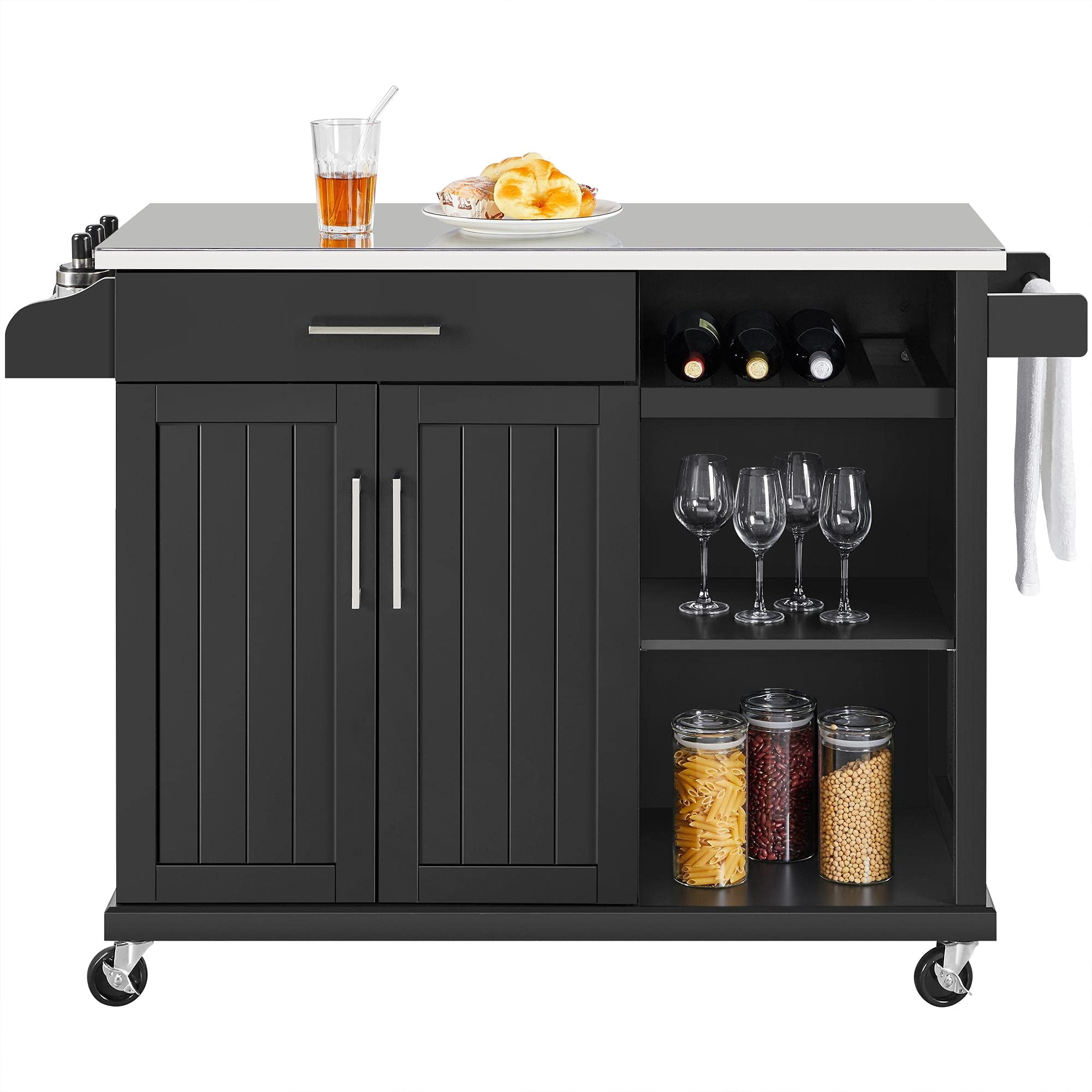 Kitchen Mobile Racks Space-Saving Kitchen Island with Stainless Steel Countertop, Mobile ...
