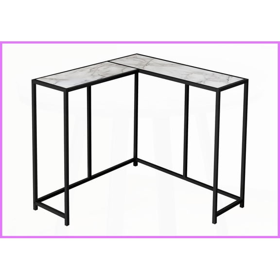 Space-Saving L-Shaped Coffee Table for Living Room Corner - White Marble-Look Top & Sturdy Black Metal Frame