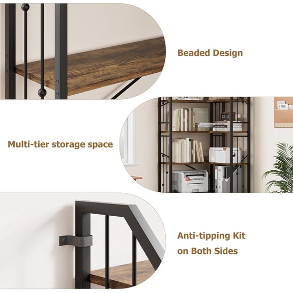 Space-Saving L-Shaped Corner Bookshelf – 7-Tier Industrial Bookcase with Beaded Design, Sturdy Metal Frame & MDF, Modern Display Shelf for Living Room, Bedroom, or Home Office