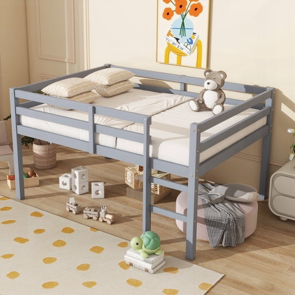 Space Saving & Low Height Design Rubber Wood Loft Bed,Grey