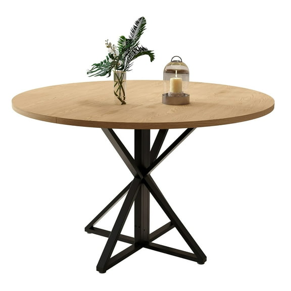 Space-Saving Luku Round Dining Table with Nordic Style and Industrial Metal Base for Small Apartments