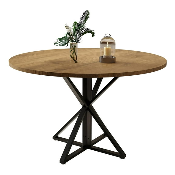 Space-Saving Luku Round Dining Table with Nordic Style and Industrial Metal Base for Small Apartments