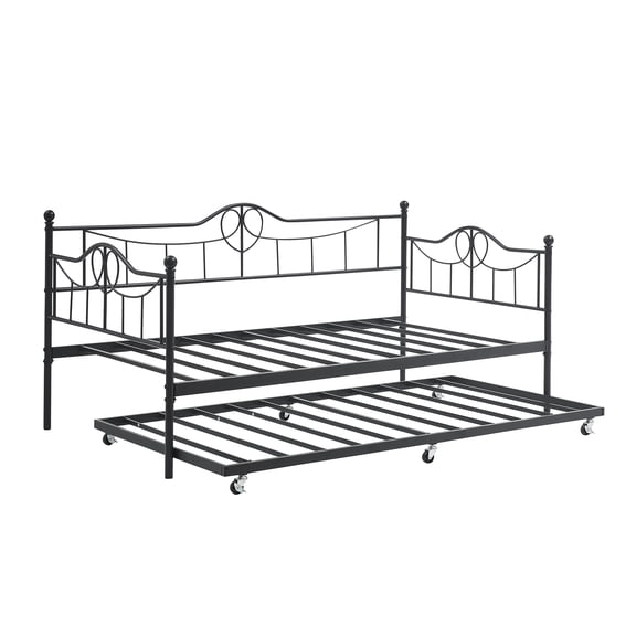 Space-Saving Metal Daybed with Pull-Out Trundle Twin Size Sofa Bed, Sturdy Steel Slats, 350 lbs No Box Spring Pink/Black/White