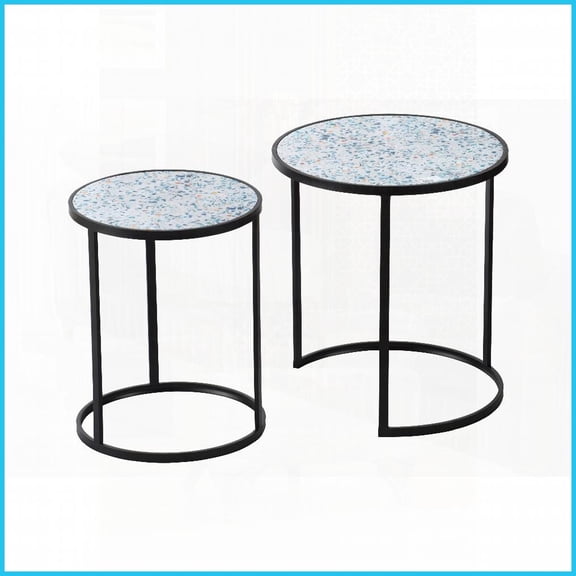 Space-Saving Metal Nesting Coffee Table Set of 2, Sturdy Frame, No Assembly Needed, 19.7x19.7x22 & 15.7x15.7x20.1 Inches