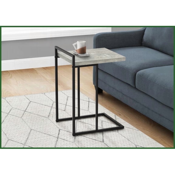 Space-Saving Modern C-Shaped Coffee Table with Grey Laminate & Black Metal – Easy to Move for Living/Bedroom