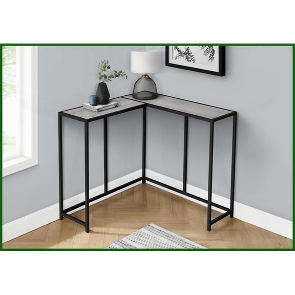 Space-Saving Modern Coffee Table for Corner, Grey Laminate Top & Black Metal Frame, Living Room/Bedroom
