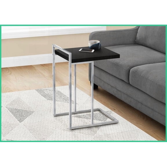 Space-Saving Modern Coffee Table with Black Laminate & Chrome, Slides Under Sofa/Bed for Living Room