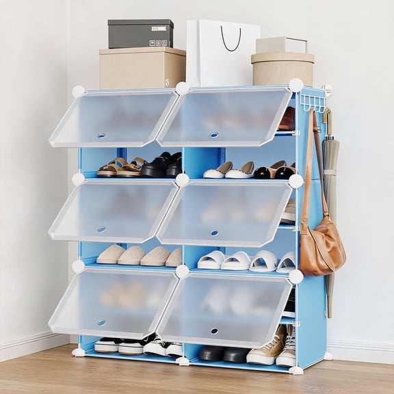 Space‑Saving Modular 6‑Tier Shoe Rack with Doors, Durable Plastic Storage Organizer, Easy Assembly With Dustproof Panels for Entryway, Closet, Bedroom and Living Room
