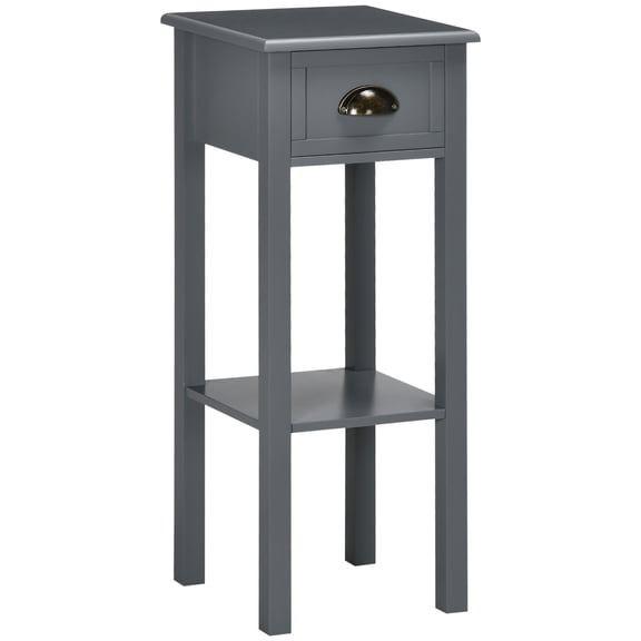 Space Saving Narrow Side Table with Drawer and Shelf, MDF End Table for Living Room or Bedroom, Grey 29.5 Inch Tall
